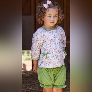 Little English 4T Floral Top, Green Corduroy Stitching, Bloomers included